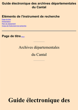 Guide Électronique Des Archives Départementales Du Cantal