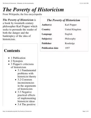 The Poverty of Historicism - Wikipedia, the Free Encyclopedia 7/1/11 10:25 PM the Poverty of Historicism from Wikipedia, the Free Encyclopedia