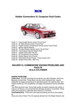 Holden Commodore VL Computer Fault Codes