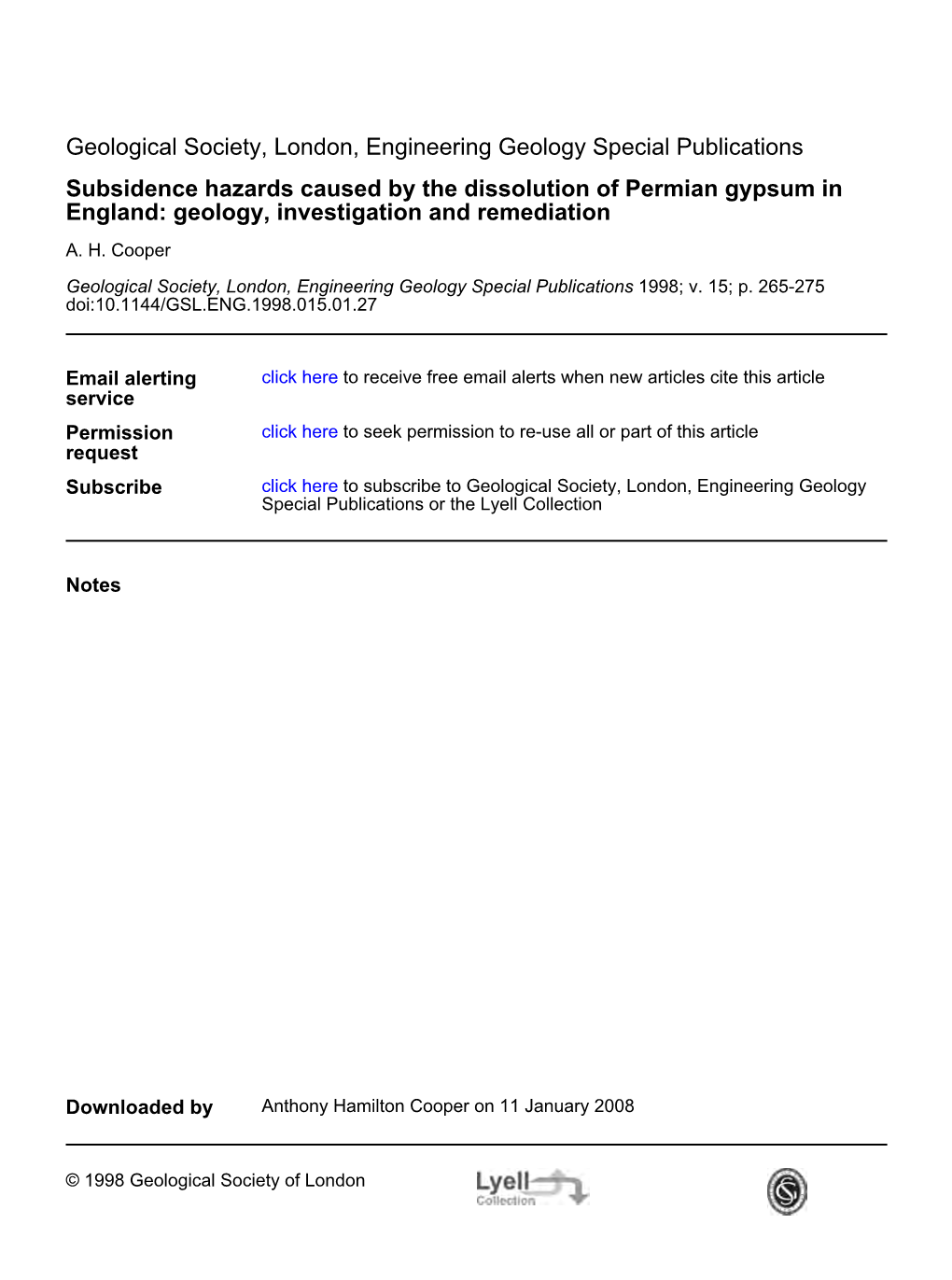 Subsidence Hazards Caused by the Dissolution of Permian Gypsum in England: Geology, Investigation and Remediation