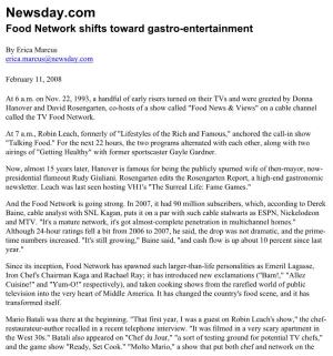 Food Network Shifts Toward Gastro-Entertainment -- Newsday.Com