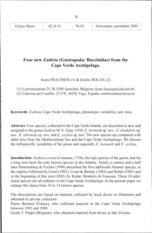 Four New Euthria (Gastropoda: Buccinidae) from the Cape Verde Archipelago
