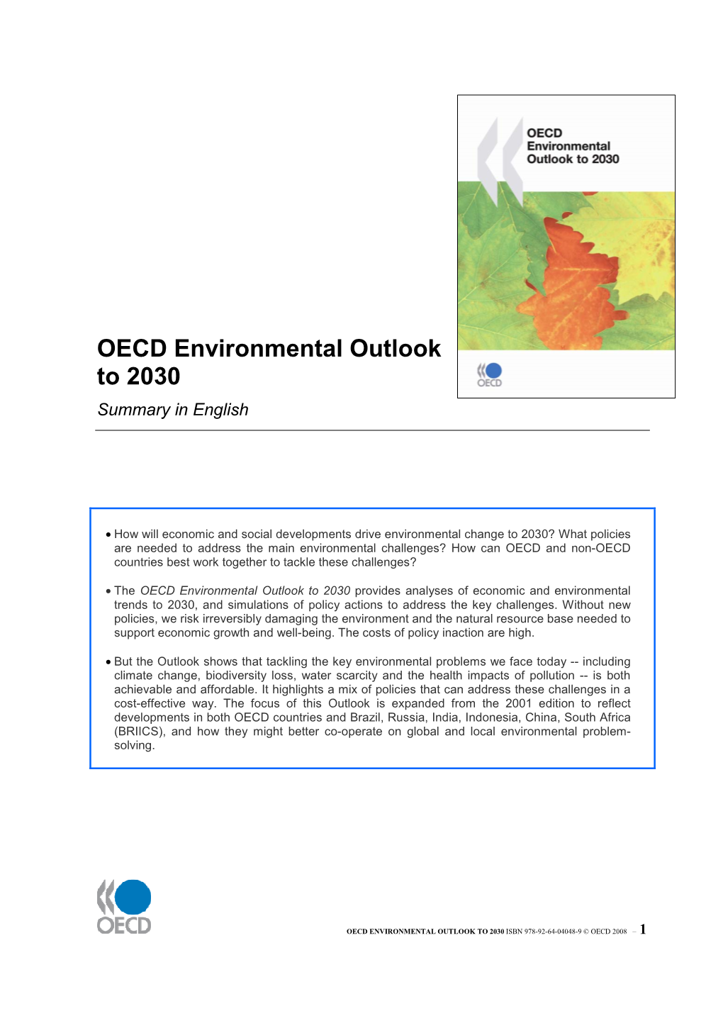 OECD Environmental Outlook to 2030 Summary in English