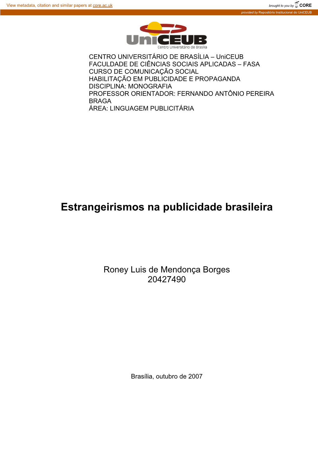 Estrangeirismos Na Publicidade Brasileira