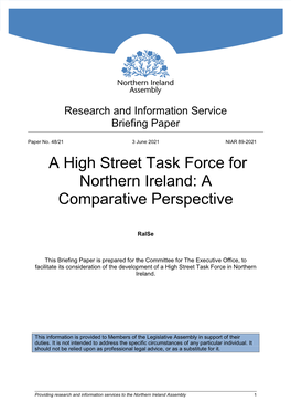 A High Street Task Force for Northern Ireland: a Comparative Perspective