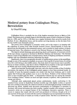 Medieval Pottery from Coldingham Priory, Berwickshire by Lloyd R Laing