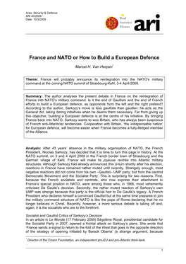 France and NATO Or How to Build a European Defence