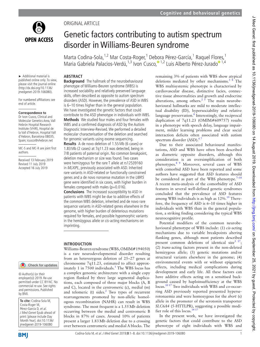 Genetic Factors Contributing to Autism Spectrum Disorder in Williams