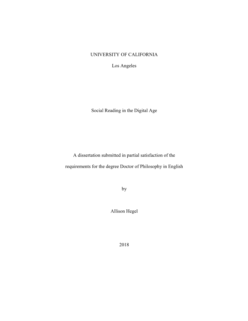 UNIVERSITY of CALIFORNIA Los Angeles Social Reading in The