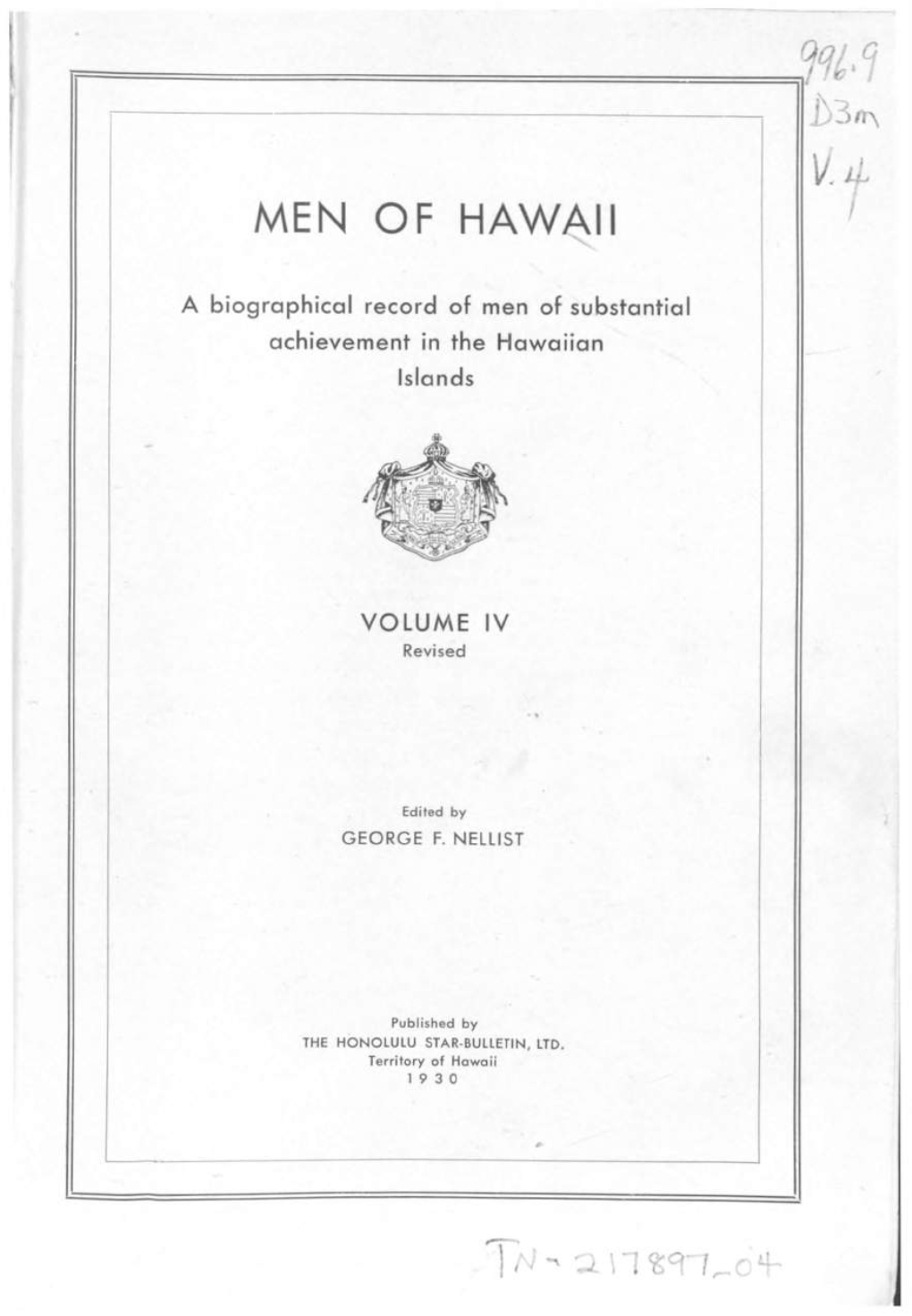 Men of Hawaii a Biographical Reference