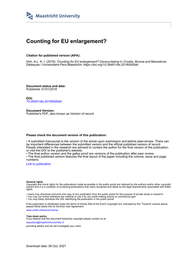 Counting for EU Enlargement? Census-Taking in Croatia, Bosnia and Macedonia