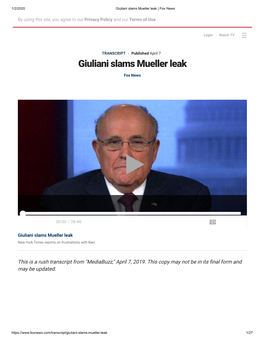 Giuliani Slams Mueller Leak | Fox News