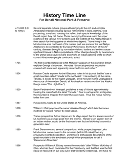 History Time Line for Denali National Park & Preserve
