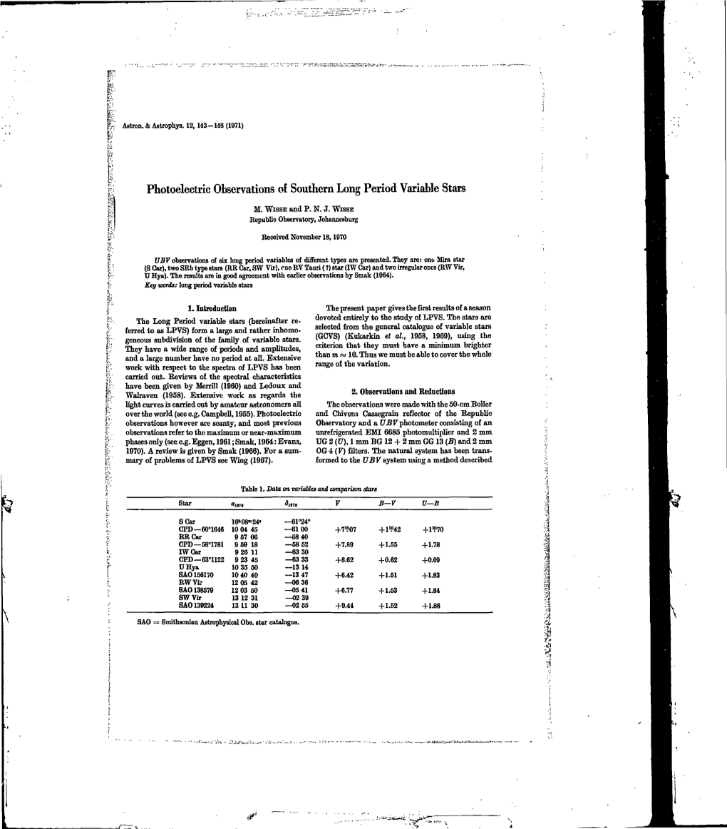 Photoelectric Observations of Southern Long Period Variable Stars