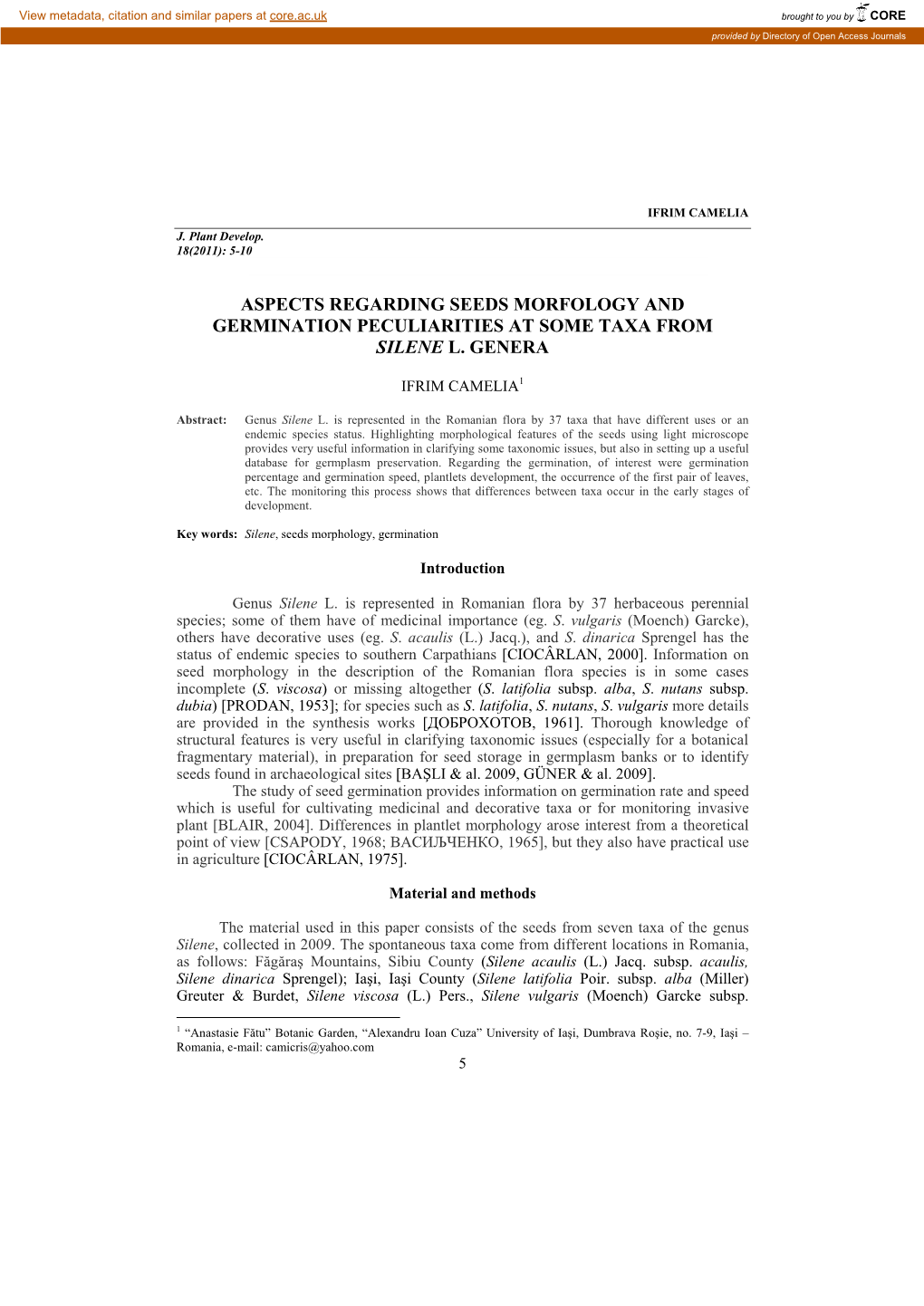 Aspects Regarding Seeds Morfology and Germination Peculiarities at Some Taxa from Silene L