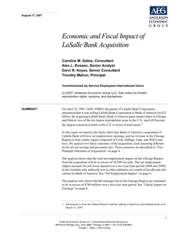Economic and Fiscal Impact of Lasalle Bank Acquisition