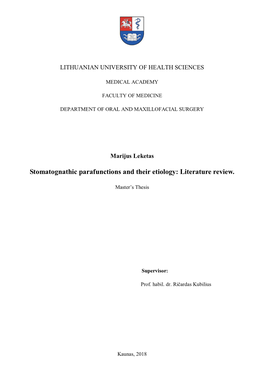 Stomatognathic Parafunctions and Their Etiology: Literature Review