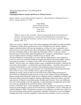 Challenging Subjects: Gender and Power in African Contexts, Amina