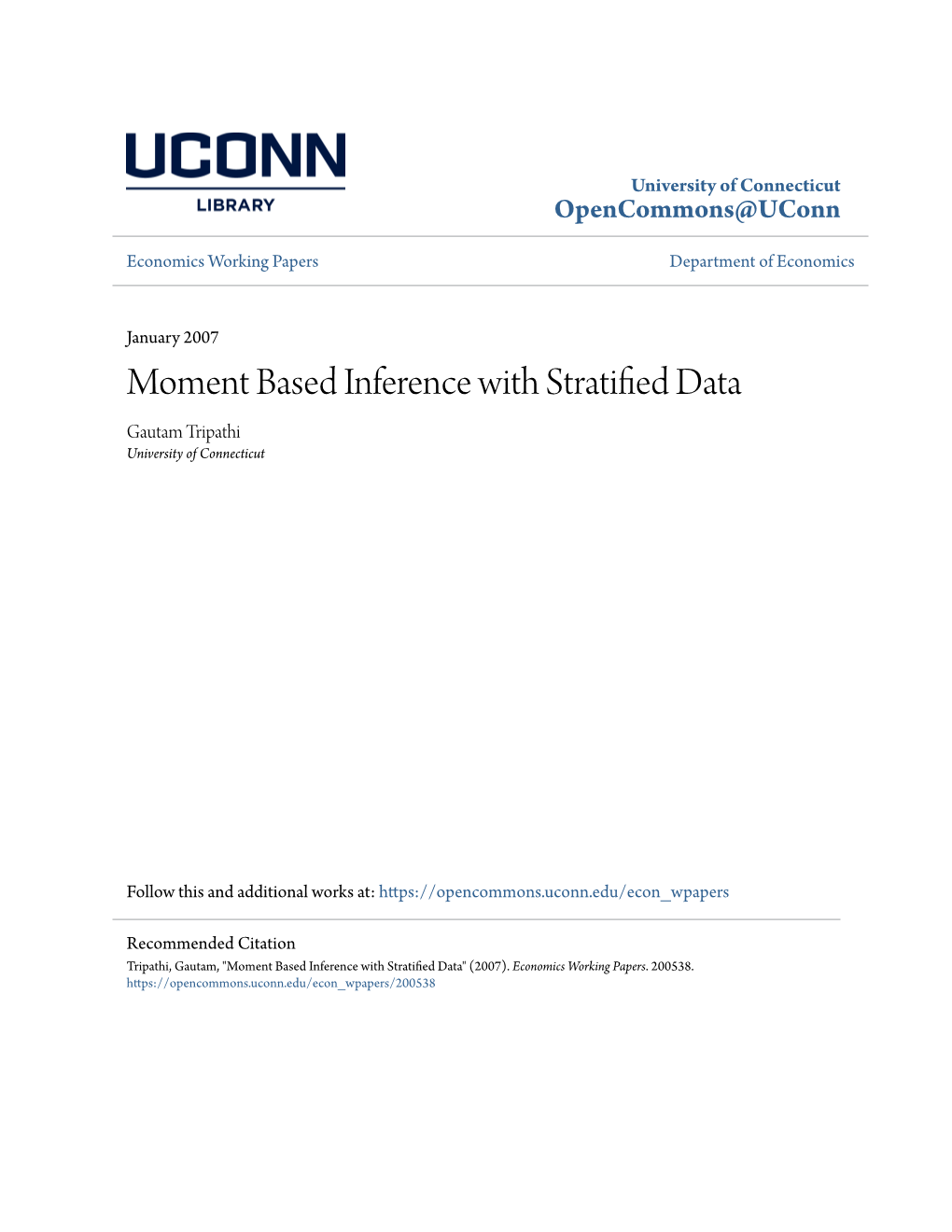 Moment Based Inference with Stratified Data