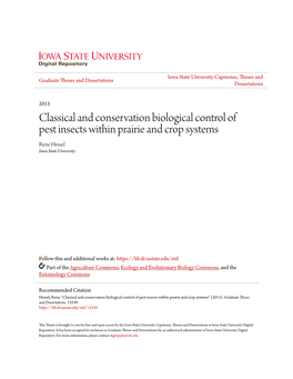 Classical and Conservation Biological Control of Pest Insects Within Prairie and Crop Systems Rene Hessel Iowa State University