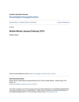 Mckee Minute January/February 2015