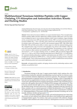 Multifunctional Tyrosinase Inhibitor Peptides with Copper Chelating, UV-Absorption and Antioxidant Activities: Kinetic and Docking Studies