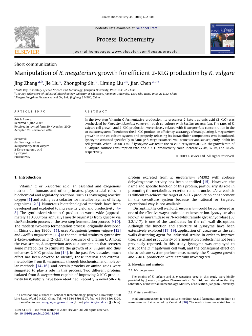 Manipulation of B. Megaterium Growth for Efficient 2-KLG Production by K