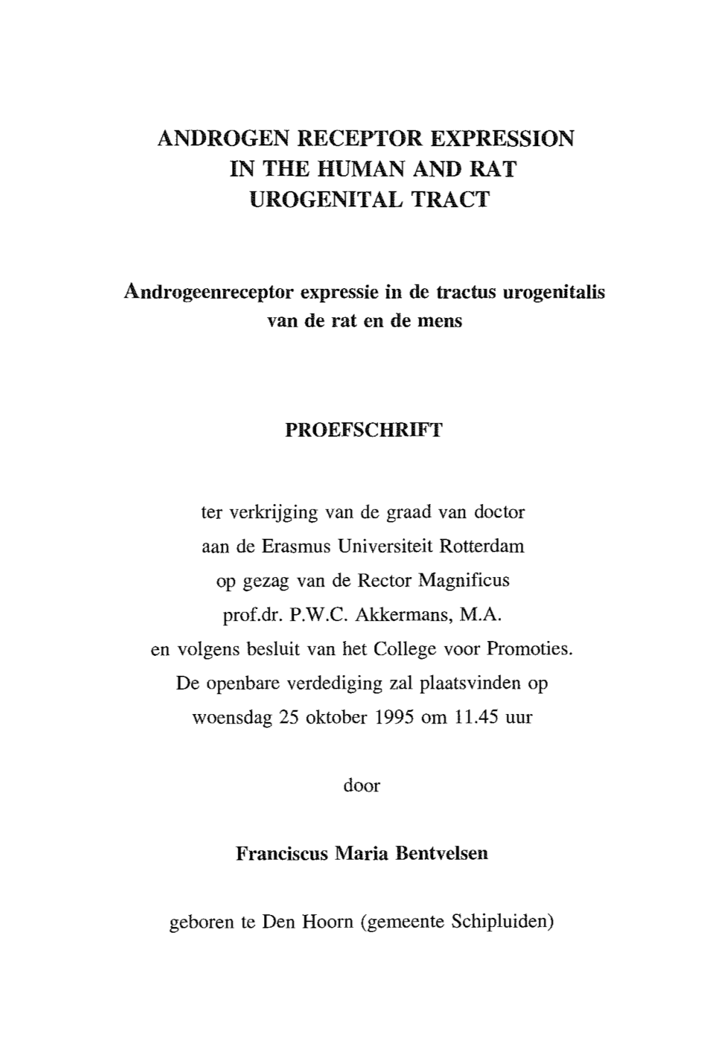 Androgen Receptor Expression in the Human and Rat Urogenital Tract