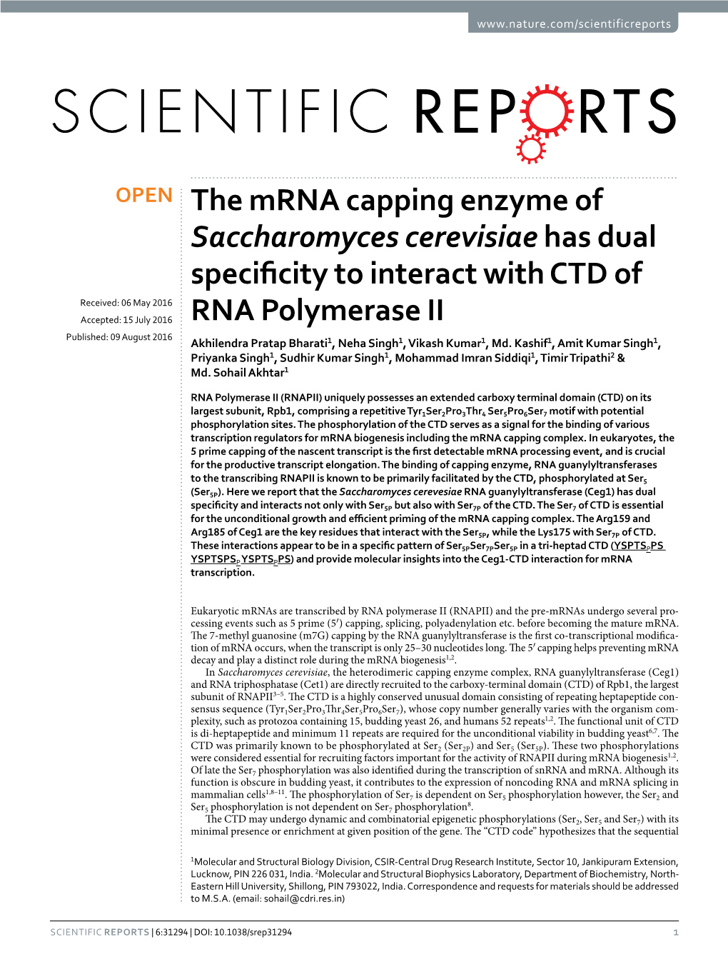 The Mrna Capping Enzyme of Saccharomyces Cerevisiae Has