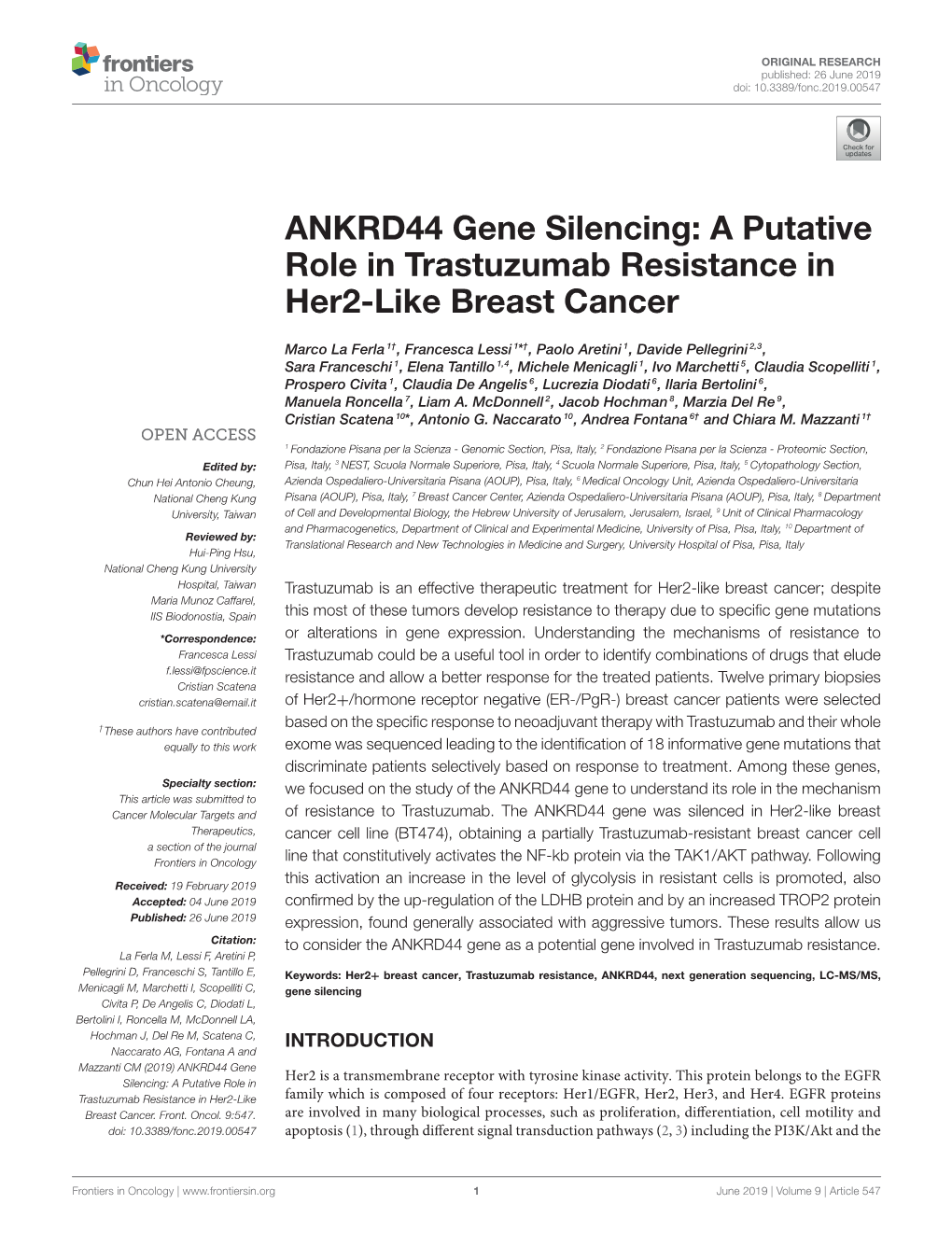 ANKRD44 Gene Silencing: a Putative Role in Trastuzumab Resistance in Her2-Like Breast Cancer