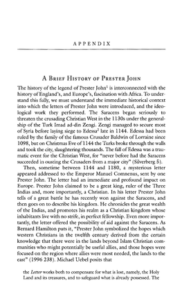 APPENDIX the History of the Legend of Prester John1 Is Interconnected