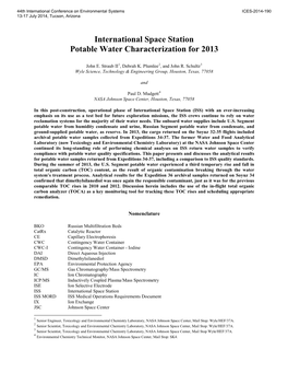 International Space Station Potable Water Characterization for 2013