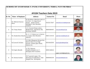 AYUSH Teachers Data 2019