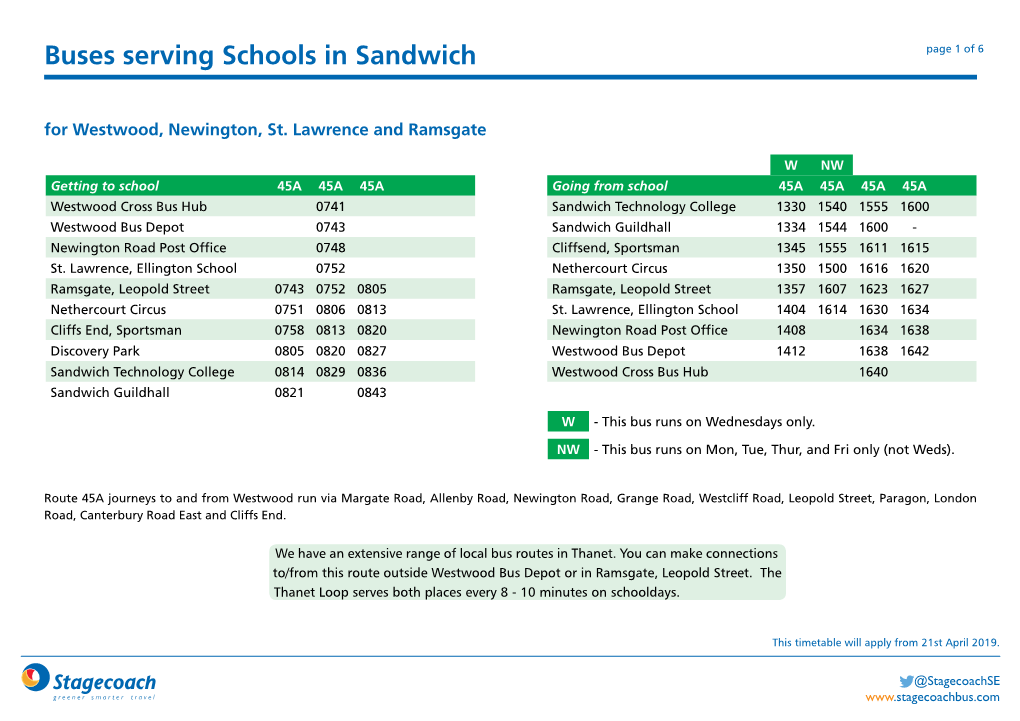 Buses Serving Schools in Sandwich Page 1 of 6