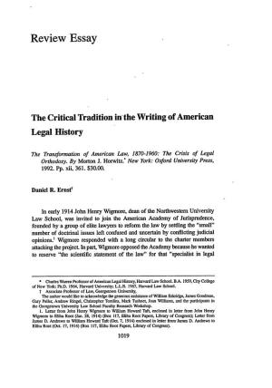 The Critical Tradition in the Writing of American Legal History