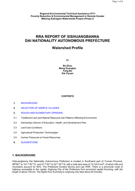 RRA REPORT of XISHUANGBANNA DAI NATIONALITY AUTONOMOUS PREFECTURE Watershed Profile