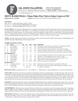MEN's BASKETBALL: Titans Make First Visit to Galen Center At
