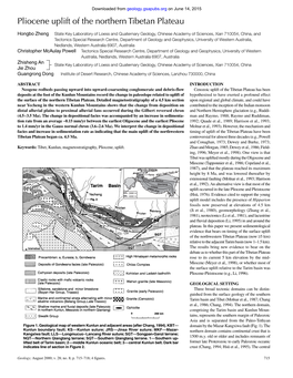 Pliocene Uplift of the Northern Tibetan Plateau