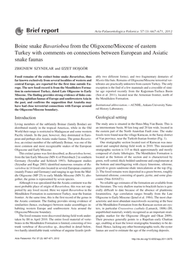 Boine Snake Bavarioboa from the Oligocene/Miocene of Eastern Turkey with Comments on Connections Between European and Asiatic Snake Faunas