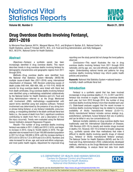 Drug Overdose Deaths Involving Fentanyl, 2011-2016