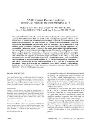 AARC Clinical Practice Guideline: Blood Gas Analysis and Hemoximetry: 2013