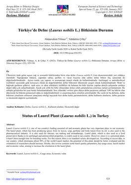Türkiye'de Defne (Laurus Nobilis L.) Bitkisinin Durumu Status of Laurel Plant