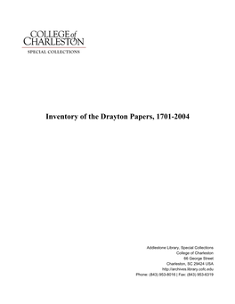 Inventory of the Drayton Papers, 1701-2004