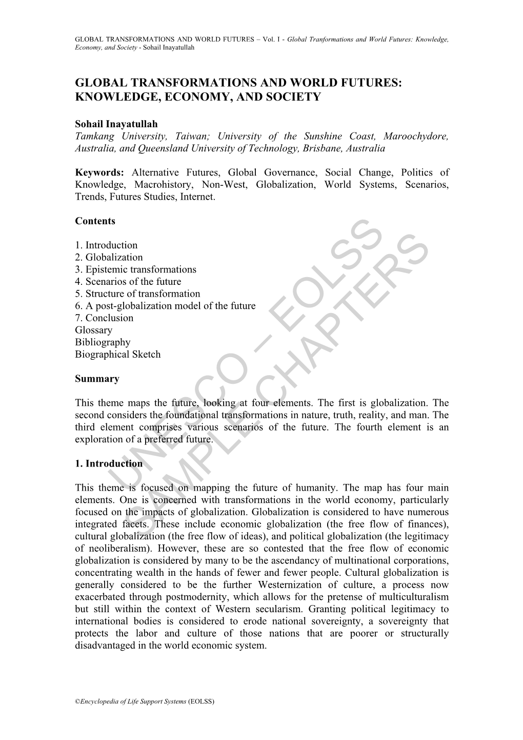 Global Tranformations and World Futures: Knowledge, Economy, and Society - Sohail Inayatullah