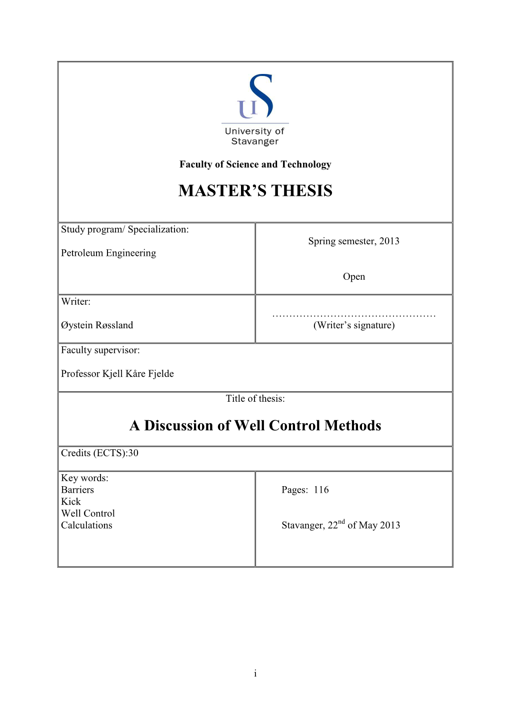 A Discussion of Well Control Methods