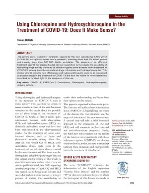 Using Chloroquine and Hydroxychloroquine in the Treatment of COVID-19: Does It Make Sense?