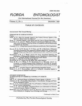 FLORIDA ENTOMOLOGIST (An International Journal/Or the Americas) Volume 71, No.4 December, 1988