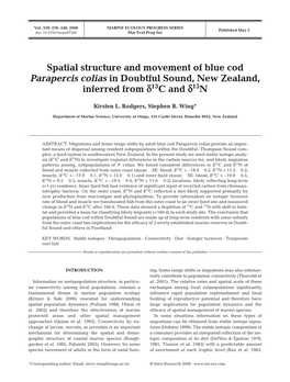 Spatial Structure and Movement of Blue Cod Parapercis Colias in Doubtful Sound, New Zealand, Inferred from Δ13c and Δ15n