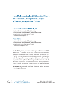 How Do Romanian Post-Millennials Behave on Youtube? a Comparative Analysis of Contemporary Online Cohorts
