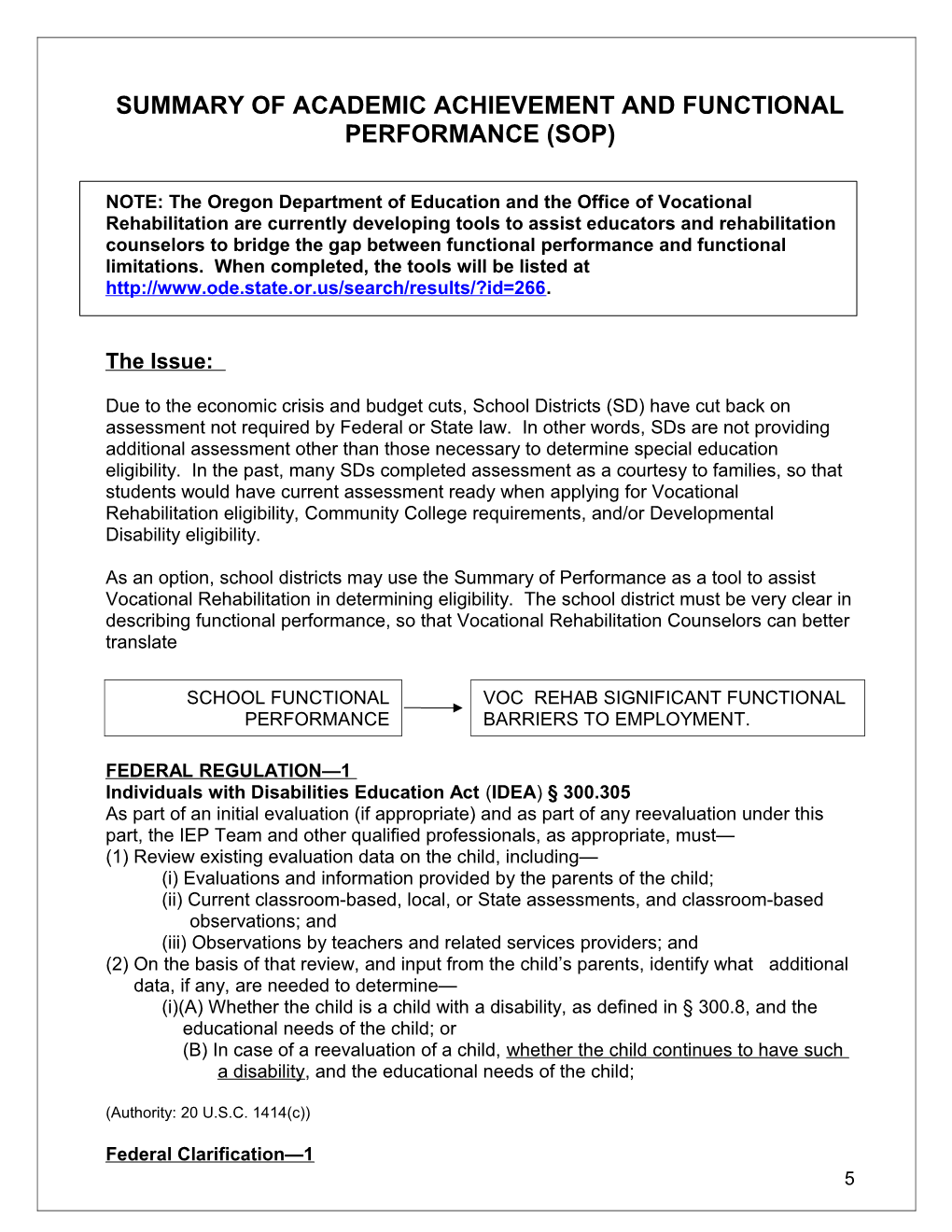 Summary of Academic Achievement and Functional Performance (Sop)